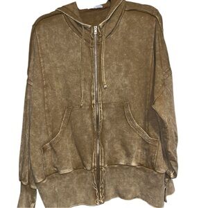 Zenana Outfitters Tan Zip-Up Hoodie